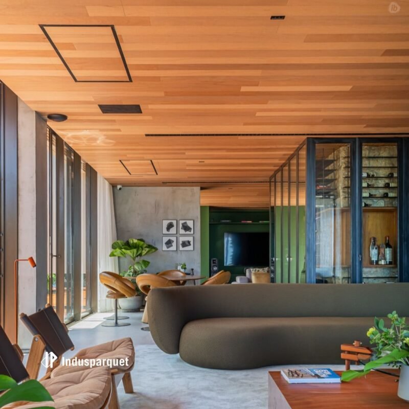MasterTeto Indusparquet aplicado em teto com design sofisticado