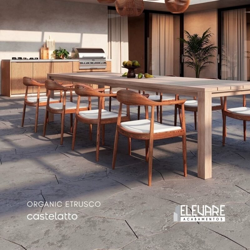 Revestimento Organic Etrusco Castelatto com textura natural em parede sofisticada