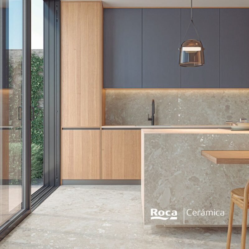 Ceppo di Gré Roca Cerámica em porcelanato bege inspirado na pedra italiana