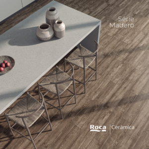 Série Madero Roca Cerámica com porcelanato amadeirado em ambiente contemporâneo